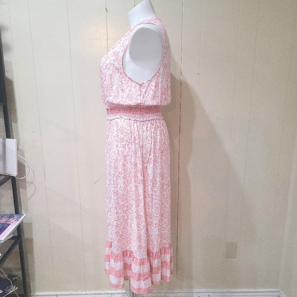C&C California Soft Floral Midi Sundress – Pink & White Lightweight Summer Dress - Picture 2 of 10